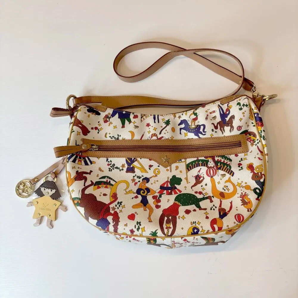 Piero Guidi Magic Circus Cream Shoulder Crossbody Bag w/ Doll Charm Italy